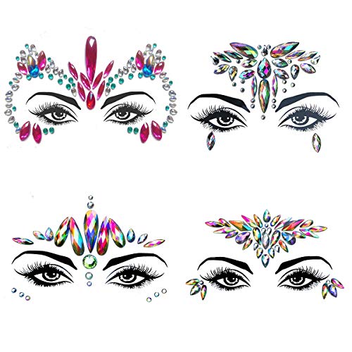 4 Sets Festival Face Jewels stickers Face Rhinestones Mermaid Body jewels stickers Glitter Rave Temporary Tattoos stickers - Crystal Tears Face GemsStones