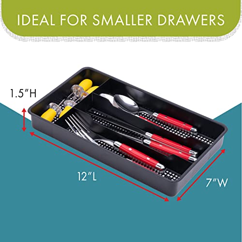 Dial Industries Small Cutlery, Utensil, Silverware Kitchen Drawer Organizer Tray, Black - Thumbnail 2