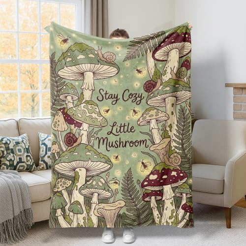 Couverture champignon automne en peluche verte 127x152 cm pour canapé