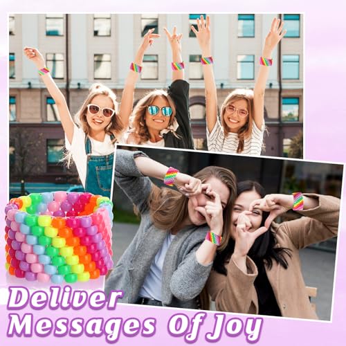 Rave Multi-layer Bracelets Stretch Rainbow Bracelets Multi Color Beaded Wrap Kandi Cuff Rave Accessories Jewelry Music Party Favor for Women Friends EDM Party Music Festival4