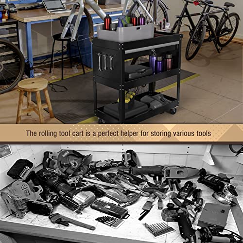 Go Beyond 3-Tier Rolling Tool Cart, 330 Lbs Large Utility Mechanic Tool Cart With Lockable Drawer And Wheels, Big Tool Chest And Tool Organizer For Garage Warehouse (Black) #TOP3