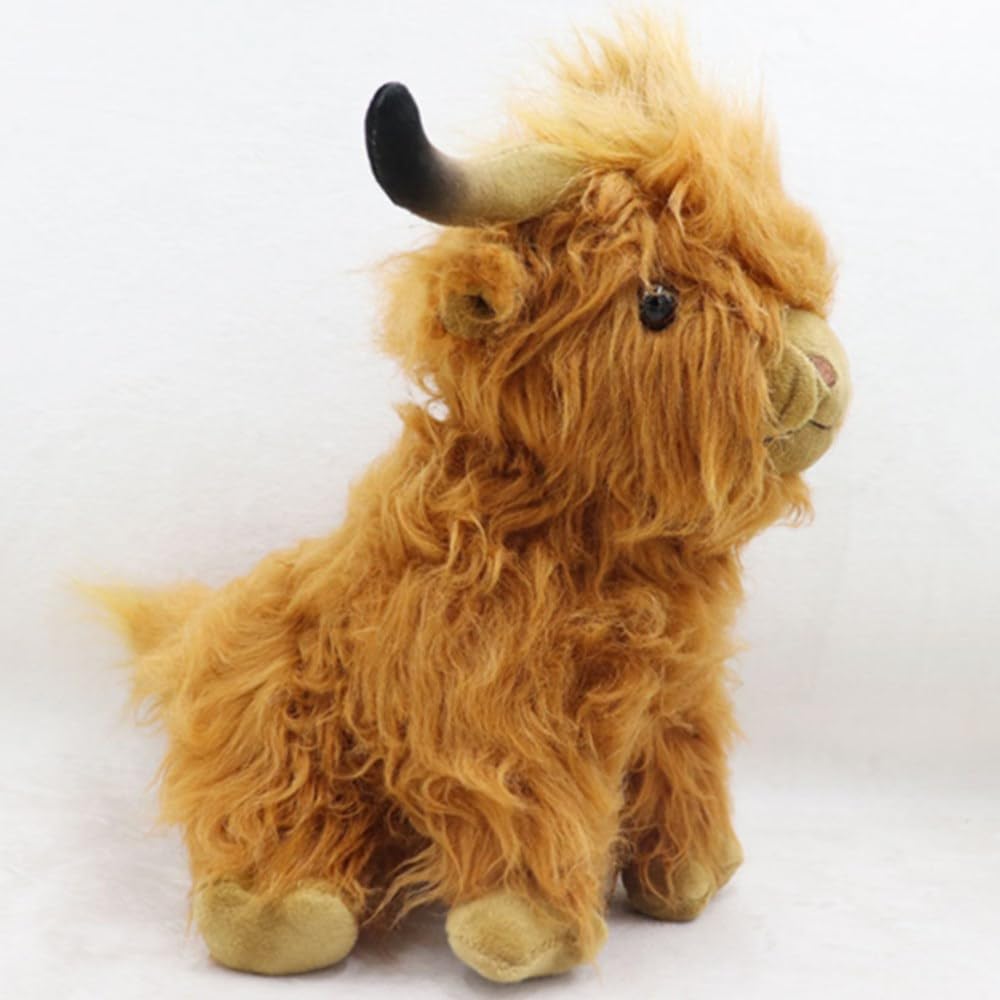 OUKEYI 25cm Highland Cow Stuffed Animals,Realistic Scottish Doll,Highland Cow Plush Toy,Soft Cuddly Plushies Farm Toy for Home Decor Gift Brown - Image 2