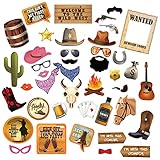 Western Cowgirl & Cowboy Photo Booth Props. Wild West Party Decorations. 41 Pcs Texas Theme Props with Wanted Sign for Birthday, Cowgirl Bachelorette Party and Wedding by Scapa Pro (Multi)