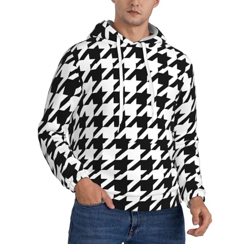 Sweat à capuche motif pied-de-poule noir unisexe avec poche kangourou confortable