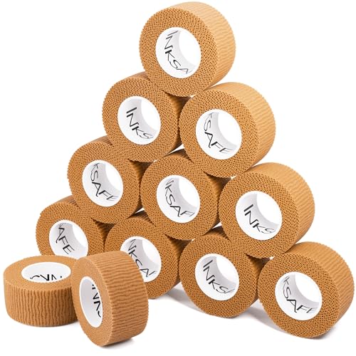 Inksafe Tan Self Adherent Cohesive Bandages 2.5cm x 4.5m Box of 12 - Uses Include Vet Wrap, Tape for Wrist and Ankle Sprains, Finger and Thumb Tape,