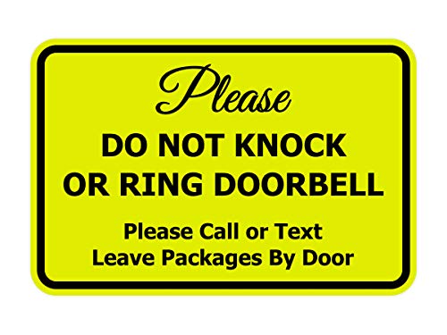 Signs ByLITA Classic Framed Please Do Not Knock Or Ring Doorbell Wall or Door Sign - Easy Installation | Mail Delivery Instruction | Do Not Disturb (Yellow/Black) - Medium 5 Pack