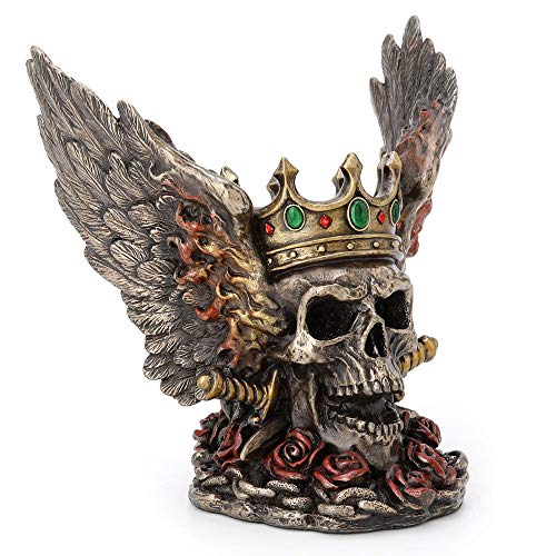 Estatua de calavera monarca con coronas y dagas acabado bronce 5.9 pulg miniatura 3