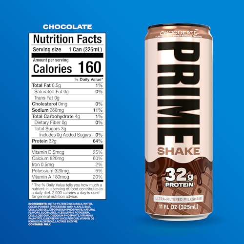 Image of PRIME Shakes, Chocolate, 32g Protein Shake for Muscle Support & Recovery, Ultra-Filtered Milk, Lactose Free, Low Sugar, Low Calorie, Ready to Drink, 11 fl oz, 12 Pack