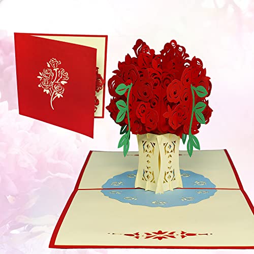 LIN17522 N275 Carte pop-up pour anniversaire, fête des mères, bonne rétablissement des fleurs, roses Cover