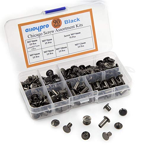 Alloypro 90 Sets Chicago Screws Assorted Kit 6 Sizes Gun Metal Leather Rivets 3/16(5Mm) Screw Rivets Phillip Head Book Binding Posts Nail Rivet Chicago Bolts For Diy Leather Craft (5 X 4,5,6,8,10,12) #TOP3