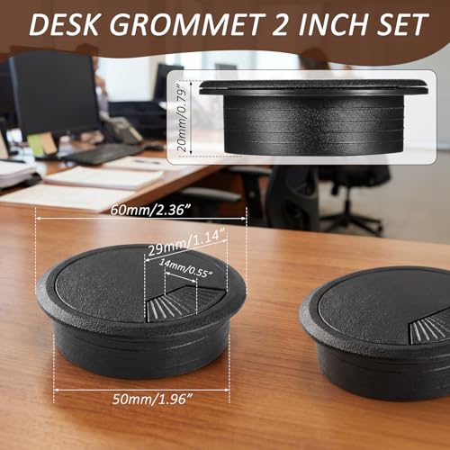 SATINIOR 10 Packs Desk Grommet Plastic Cable Hole Cover to Arrange Wires & Cords PC Desk Cord Wire Organizer Caps Desktop Cord Management Grommet for Home Office Table Desktop(2 Inch,Black)