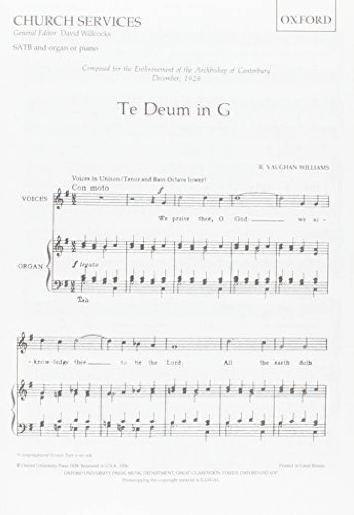 Te Deum in G: Vocal score