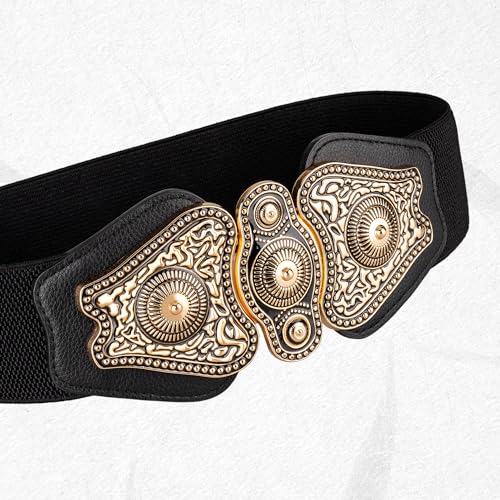 Womens Western Elastic Waist Wide Belt with Fashion Retro Buckle4