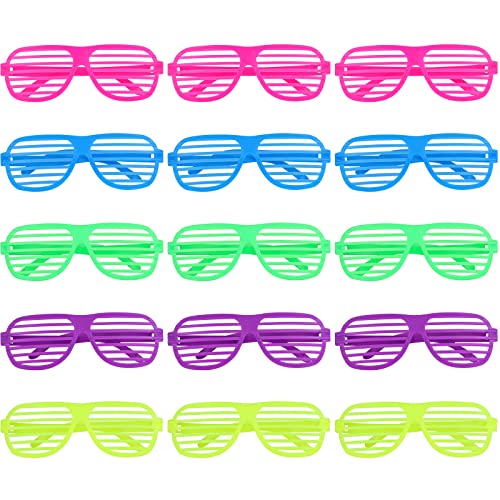 Hxezoc 15 Pack Shutter Shades Glasses 80s 90s Party Favors Plastic Glasses For Kids Adults Neon...