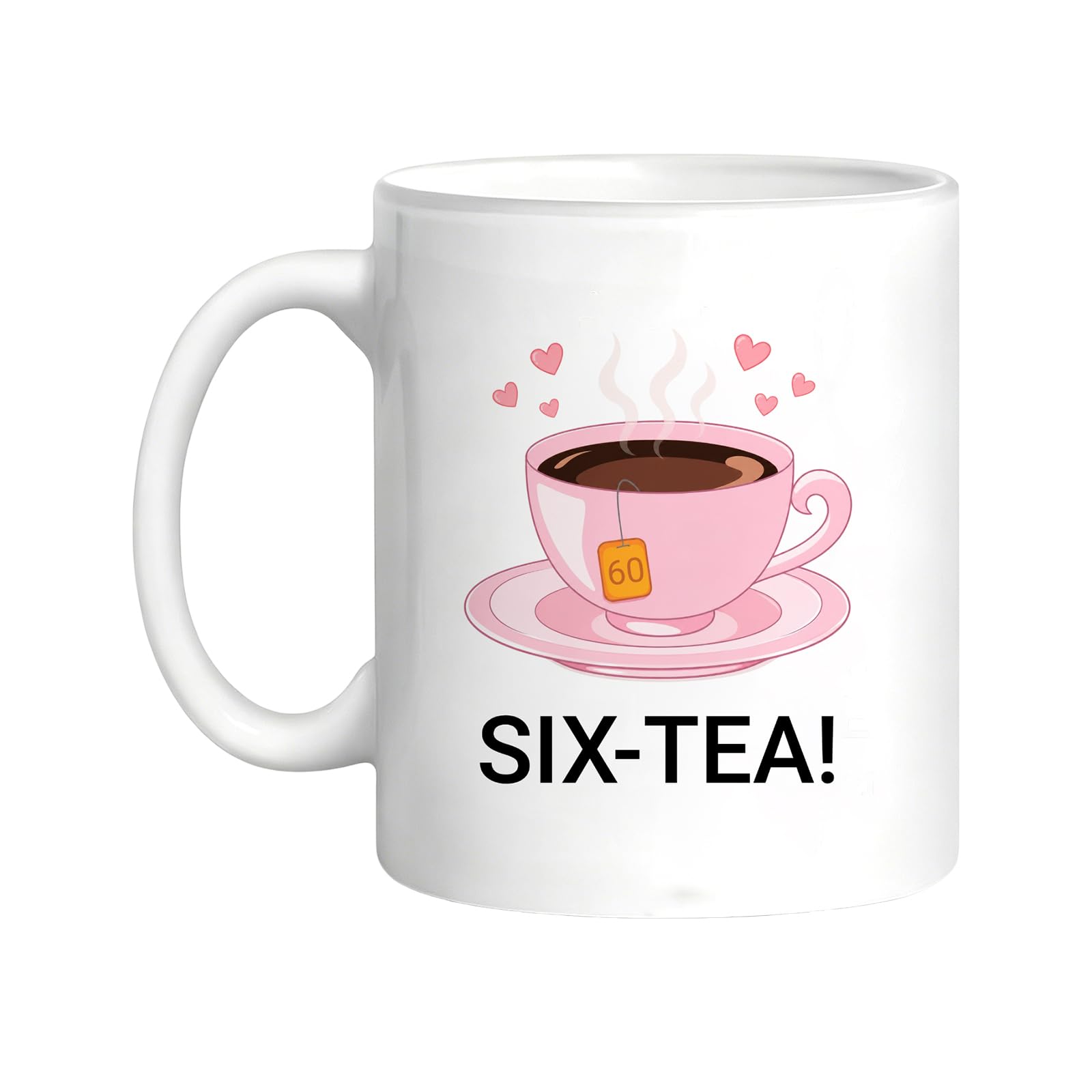 RUQVKWLA 60th Birthday Gifts for Women Funny SIX-Tea Cup, 14oz Ceramic Mugs for Women, 60th Birthday Milestone Celebration Present, Unusual 60th Birthday Gifts for Sixtieth, Friend, Wife, Grandma