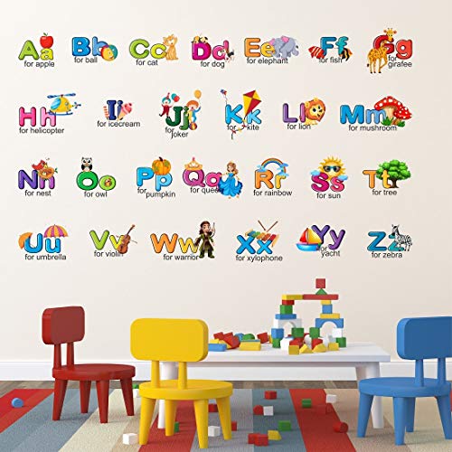 Wallstick PVC Vinyl Baby Kids Learning Education Nursery, Pre School and Kindergarten Alphabets Wall Sticker (120 x 70 cm)