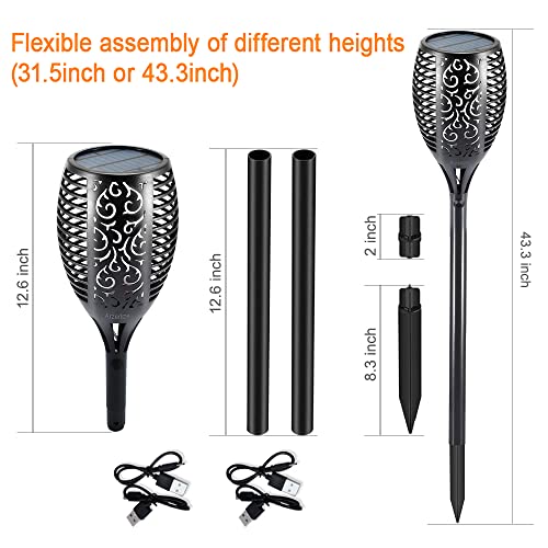 Arzerlize Christmas Solar Lights 99 Leds, Higher & Larger 43" Solar Flame Torches Outdoor Usb & Solar Flickering Flame Dancing Waterproof Garden Landscape Yard Lawn Path Decoration Blue 4P Auto On/Off #TOP5