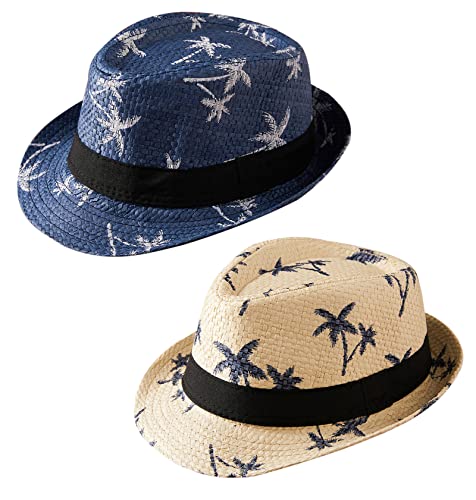 AIEOE Kids Summer Straw Hat for Baby Infant Toddler Boys Fedora Classic Beach Sun Hat Short Brim with UV Protection