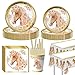 Horse Birthday Party Supplies, Horse Party Tableware Complete Pack 102PCS Serves 20 Including Gold Horse Party Plates,Cups, Napkins ,Straws ,2PCS Tablecloth for Horse Birthday Baby Shower Decorations