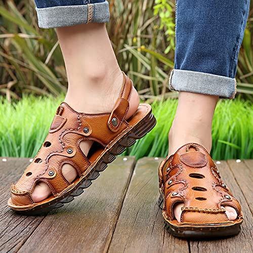 CLSQLXYJZC Mens Closed Toe Outdoor Beach Sandal, Summer Durable Convenient Shoe Buckle Closed Toe Sandals, Comfortable Adjustable the Heel Strap Leather Slippers2