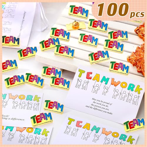 Image of Landical 100 Pcs Team Pins Employee Appreciation Gifts Bulk Thank You Cards
