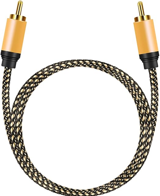 RCA Coaxial Cable 1M, 1RCA Male to 1RCA Male Coaxial Digital Audio Cable Nylon Braided RCA Video Cable for Subwoofer, Home Theater, HDTV, Hi-Fi Systems (1M)