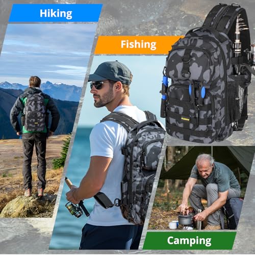 image for PLUSINNO Fishing Backpack with Fishing Rod &Tackle Boxes, Waterproof S