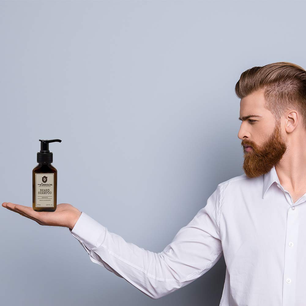 ARRISON Kit Barbe Homme Fabriqué en Italie Boîte en Bois de Bouleau Shampoing Huile à Barbe Brosse en Bois de Hêtre Poils de Sanglier