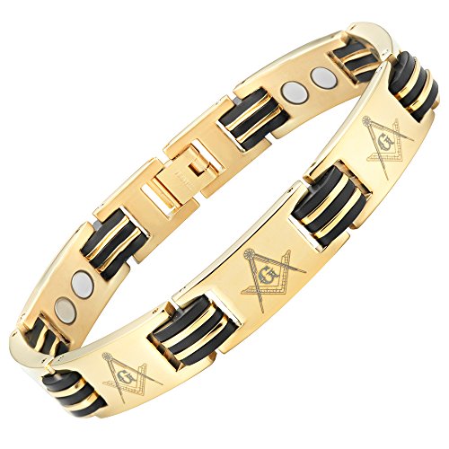 MasonicMan Titanium Freemasonry Masonic Magnetic Bracelet with Adjusting Tool and Gift Box