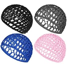 4Pcs Mesh Crochet Hair Net for Women - Snood Bonnet Sleep Cap Hair Wraps for Shower, Soft Breathable Knit Hairnets Cover for Thick Short Hair