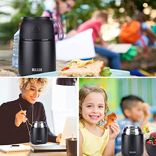 Image of Insulated Thermo Food Jar for Hot & Cold Food for Kids Adult, 17&24 oz Soup Thermal Hot Food Containers for Lunch, Triple Layer Insulation Stainless Steel Food Jar with Spoon (2 Pack Black)