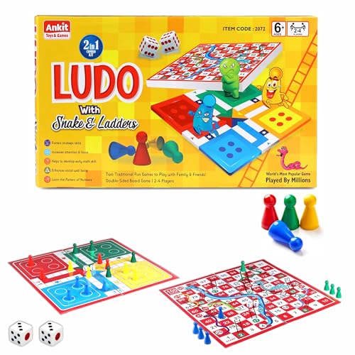 Ankit Toys & Games Ludo and Snake & Ladders (Saap Seedhi) Board Game Set for 6+ Years Kids & Adults | Indoor Ludo Board Game | Travel Strategy Game...