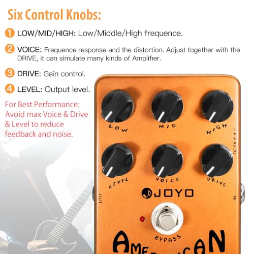 Image of JOYO American Tube Amp Simulator & Preamp Guitar Pedal, 6-Knob Control with Built-in Cab Sim for Electric Guitar, Bypass (JF-14)