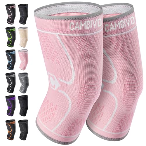 Image of CAMBIVO 2 Pack Knee Brace, Knee Compression Sleeve for Men and Women, Knee Support for Running, Workout, Gym, Hiking, Sports (Light Pink,Small)