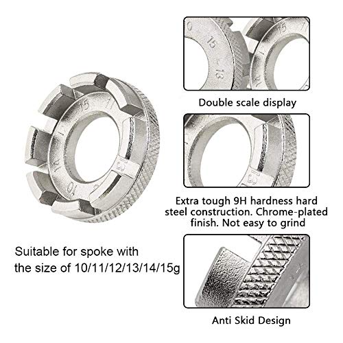 Goabroa Bike Spoke Wrench, Hard Steel 8-in-1 Hardened Steel Bicycle Rim Truing Kit for Precision Wheel Tension Adjustment, Compatible with 10/11/12/13/14/15G Spokes Nipples - Image 4