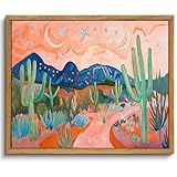 AtterrirArt Framed Boho Wall Art, Vintage Desert Picture Painting Print, Colorful Cactus Wall Decor For Living Room Canvas Wall Art, Ready To Hang, 12 * 16 Inches