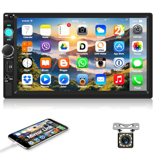 Motorsi Autoradio 2 Din con Bluetooth, 7 Pollici Mirror Link Stereo Auto con Schermo USB FM Radio AUX TF Controllo del Volante Collegamento Mirror per Telefono Android/iOS + Telecamera Posteriore