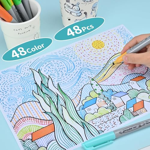 Image of Permanent Markers, Ultra Fine Point Markers Set,48 Assorted Colors Work on Wood, Plastic, Paper, Metal, Stone, Glass for the Artist、Kids、Adult, 48 Count