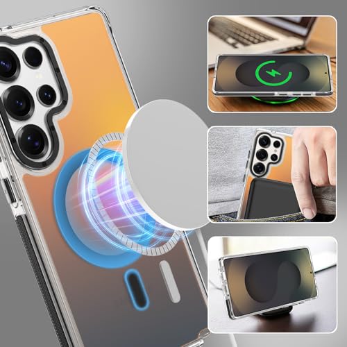 Image of Magnetic Case for Samsung Galaxy S25 Ultra [Compatible with Magsafe] [Cute Fashion Fluorescent Design] [1 Screen Protector] Slim Translucent Matte Case for Galaxy S25 Ultra 6.9 inch, Black