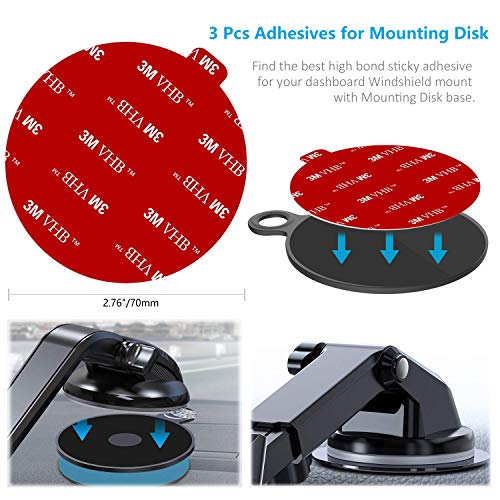 Dashboard Pad Mounting Disk Sticky Adhesive Replacement Kit, PKYAA 3pcs 2.76\"(70mm) Circle Heat Resistant Double-Sided Stickers for Suction Cup Car Phone Holder Disc & Windshield Dash Cam