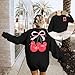 Pink Bow Cherries Sweatshirts Women: Clean Girl Long Sleeve Shirt Cherry Graphic Coquette Pullover Top
