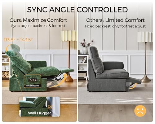 Image of 124.8'' Oversized Power Recliner Sofa with Headrest, Extra Wide Modular Cloud Sectional Reclining Couch, Convertible 4-Seater with Storage Ottoman for Home Theater Living Room, Chenille, Green