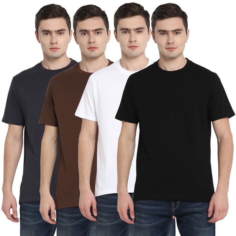 Aventura Outfitters Men's Round Neck 100% Cotton Regular Fit T-Shirt (Pack of 4)