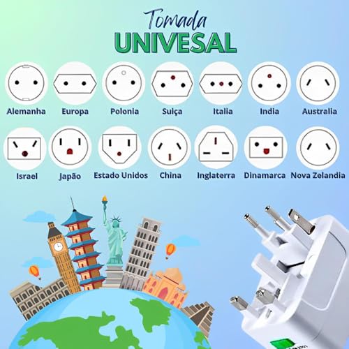 Kit 2 Adaptadores Tomada Universal Padrão Internacional Adaptador Mais de 150 Países Portátil 110/22