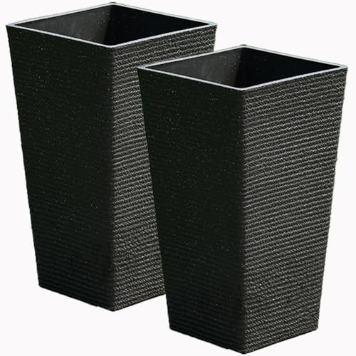 KIFFUN 2 Sets Tall Black Planters for Porch Patio,Front Door Decor 21' H