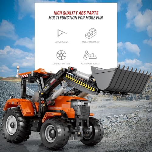 Reobrix Technic 22024 Tractor Building Blocks Set, Remote Control Loader Tractor Model Kit, RC Construction Vehicles Building Toy for Teens 14+ and Adults, 1496 PCS by Reobrix - Image 3