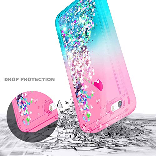 Nznd Case For Iphone 5C With Screen Protector (Hd Clear), Ring Holder/Wrist Strap, Sparkle Glitter Flowing Liquid Floating Waterfall Shiny Bling Girls Kids Women Cute Case -Pink/Aqua #TOP4