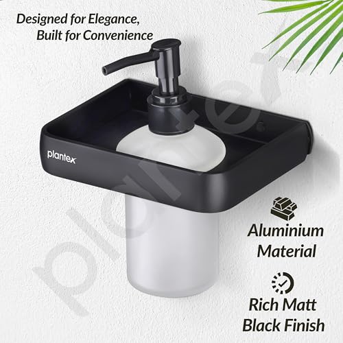 Image of Plantex Self Adhesive Aluminium Liquid Soap Dispenser for Bathroom /Shampoo Dispenser /Handwash Dispenser for Bathroom /Bathroom Accessories - Pack of 1 (1508, Black)