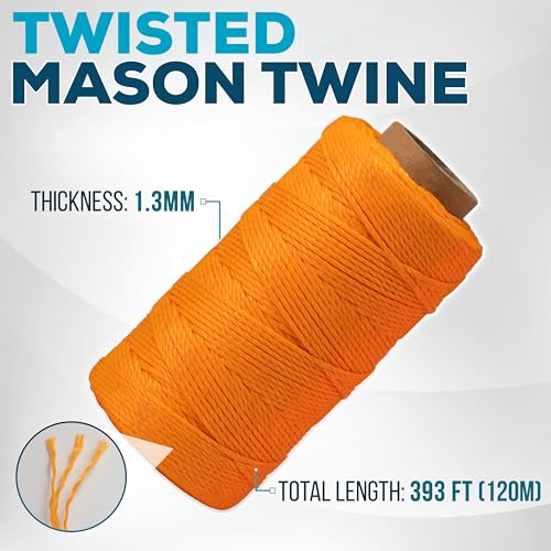 Image of Mason Line String 260FT, 780FT, 390FT, 1500FT, 2300FT, Durable Construction Twine for Laying Bricks, Blocks, Fences in Gardening, DIY & Landscaping Projects (Orange, 393 Ft x 6 Pcs)