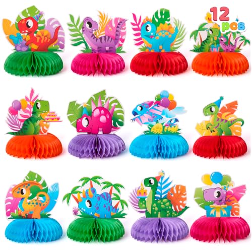 JOYIN 12 Pcs Dinosaur Birthday Decorations, Dinosaur Themed Table Decorations with Honeycomb Centerpiece for Kids, Birthday Party Supplies set, Baby Shower Supplies